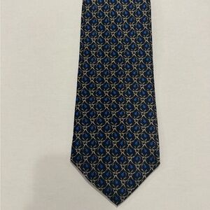 Lord & Taylor Blue and Gold Foulard Geometric Tie
